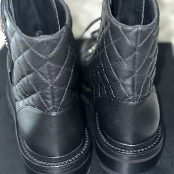Chanel Shiny Lambskin Quilted Lace Up Combat Boots - Picture 5 of 13